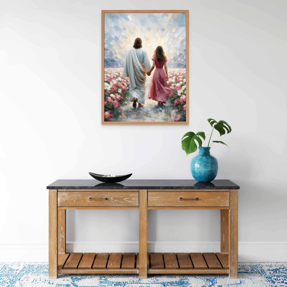 Hand In Hand Christian Painting Jesus With Girl Jesus Painting Lds Art Bible Verse Painting Christian Modern Art Psalms Art - Image 6