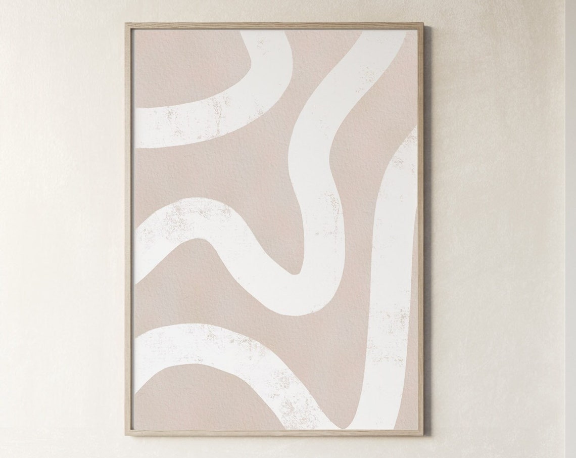 White Wave Abstract Art Taupe Beige Textured Modern Wall Poster - Image 4