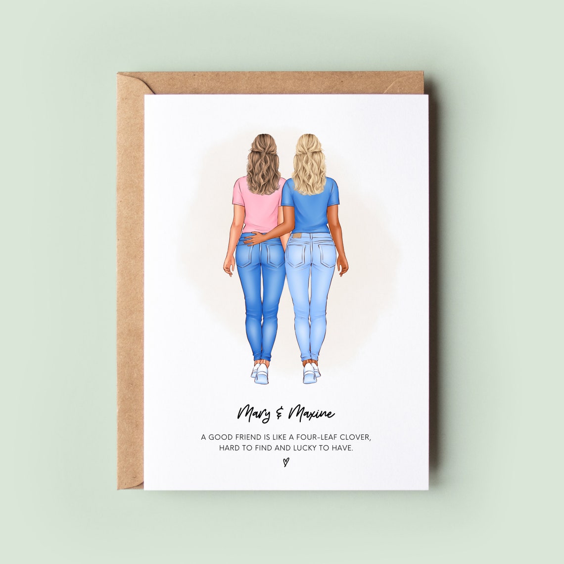 Two Best Friends From Behind Four-Leaf Clover Quote Card Poster