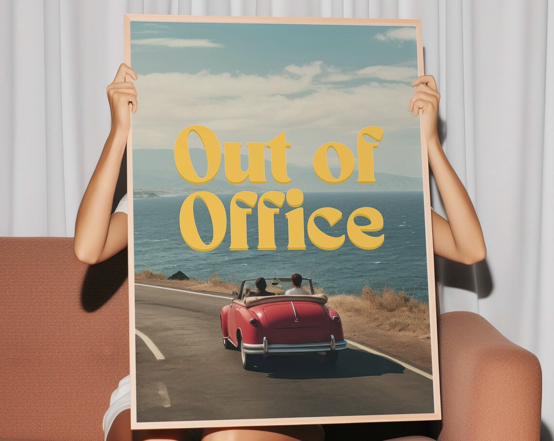 Out Of Office Retro Travel Poster, Beach House Art