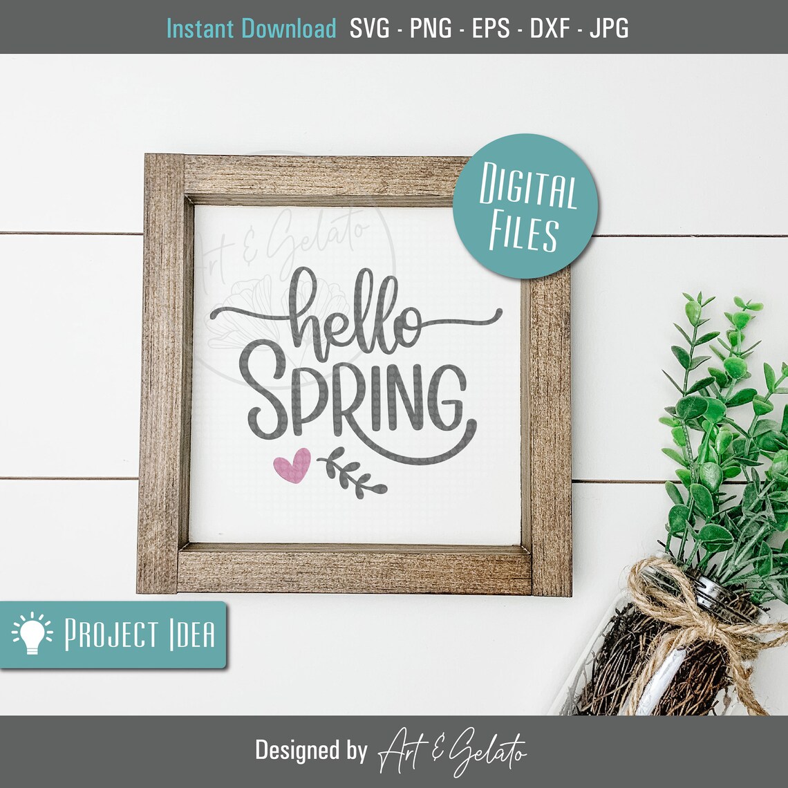 Hello Spring Welcome Sign, Round Door Decor Wall Art Print - Image 2