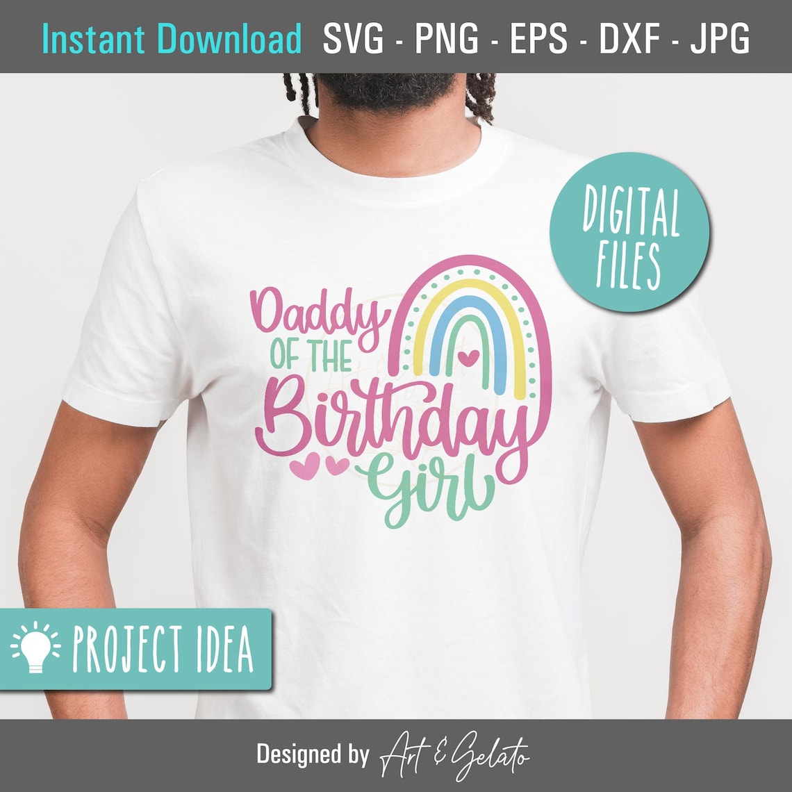 Daddy of the Birthday Girl Pastel Rainbow Party Design Art Print - Image 3