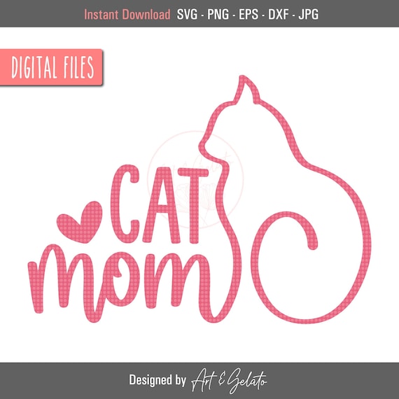 Cat Mom Pink Sitting Cat Silhouette Love Digital Design Poster