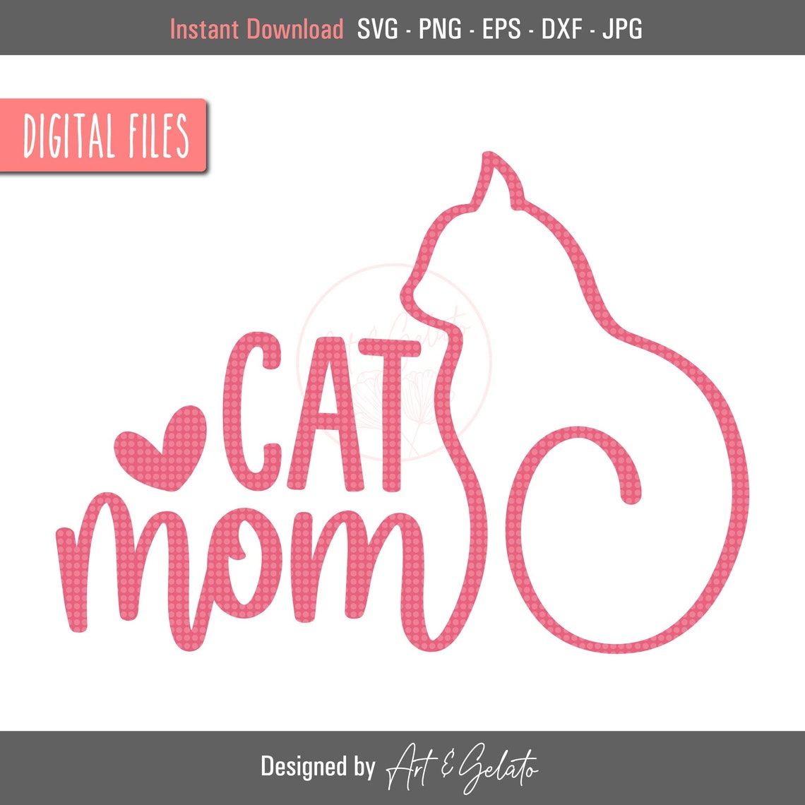 Cat Mom Pink Sitting Cat Silhouette Love Digital Design Poster