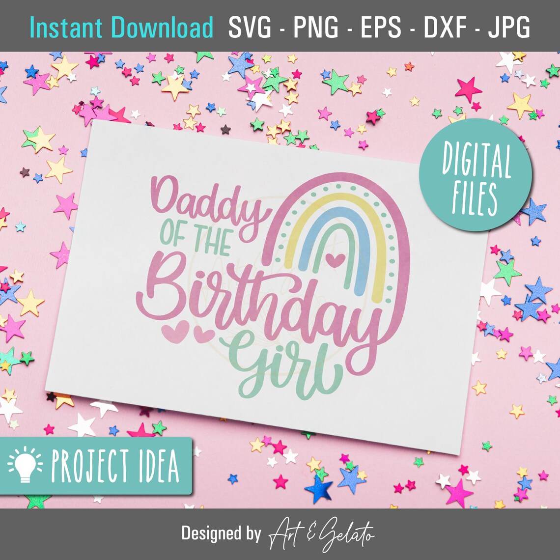 Daddy of the Birthday Girl Pastel Rainbow Party Design Art Print - Image 2