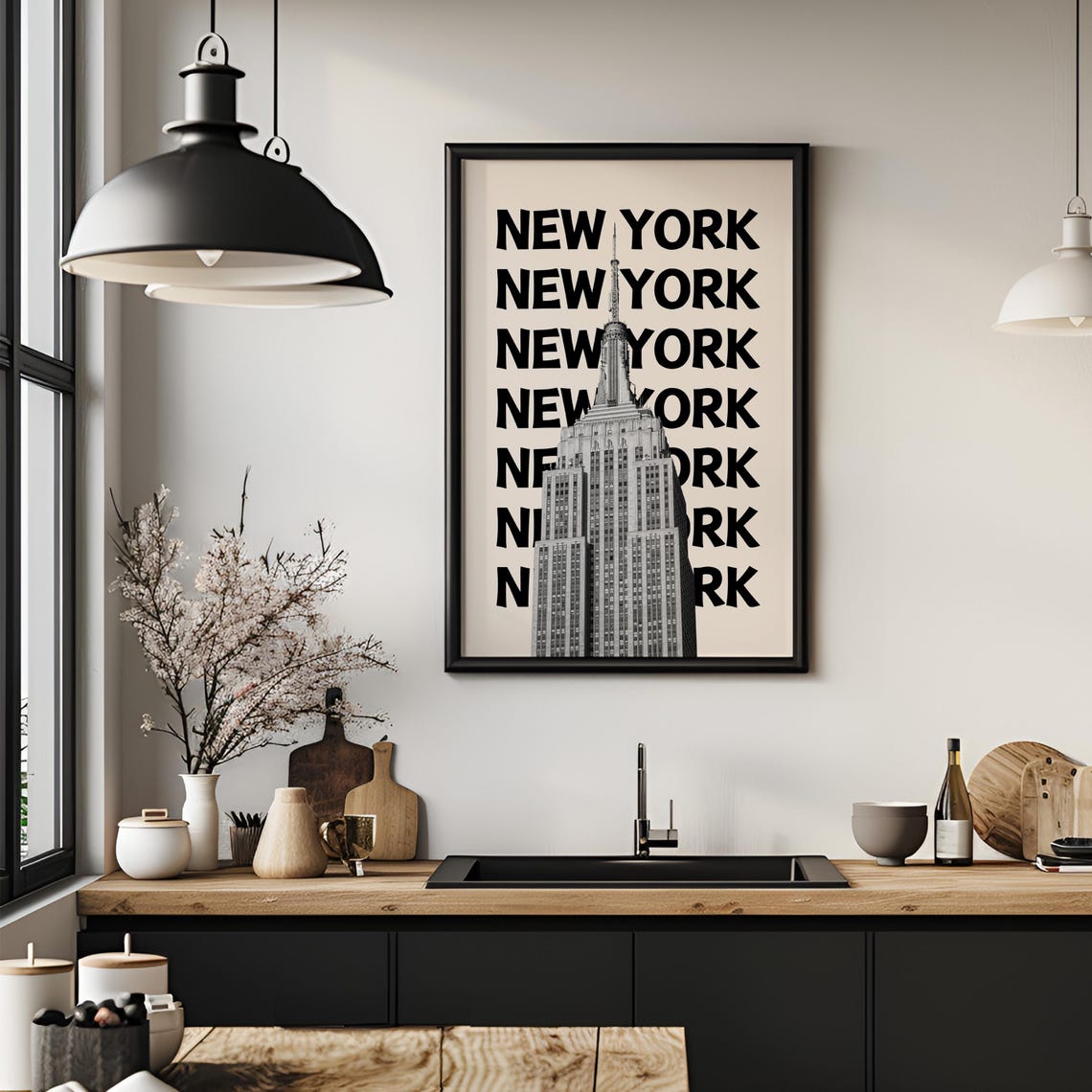 New York Retro Black Monochrome Empire State Building Travel Poster - Image 4