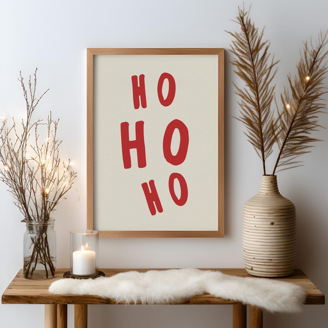 Bold Ho Ho Ho Red Chunky Block Letters Playful Cream Christmas Poster
