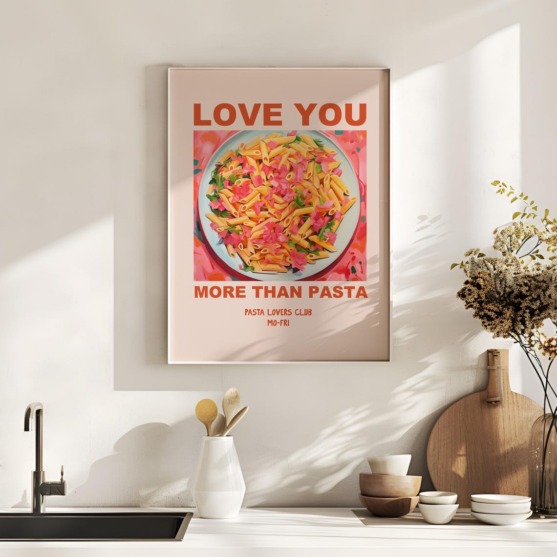 Retro Love You More Than Pasta Penne Lovers Club Kitchen Poster - Image 2
