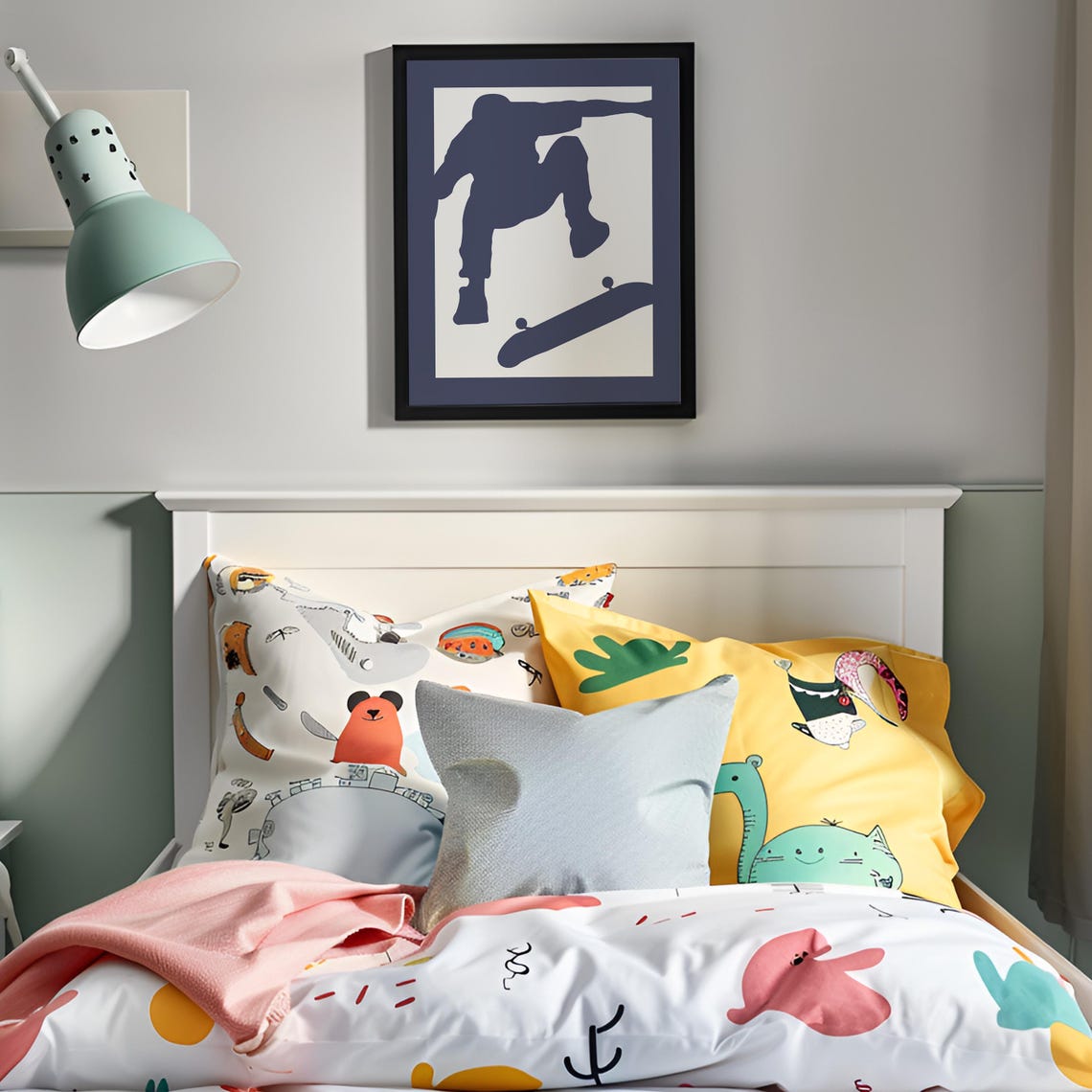 Navy Skateboarder Trick Silhouette Poster for Kids Skateboard Bedroom - Image 4