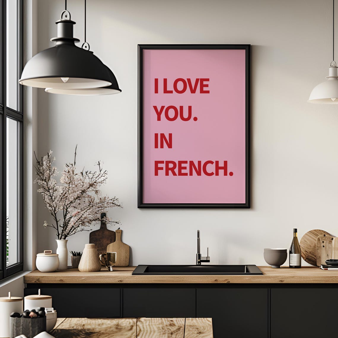 I Love You In French Bold Red Pink Romantic Typography Poster