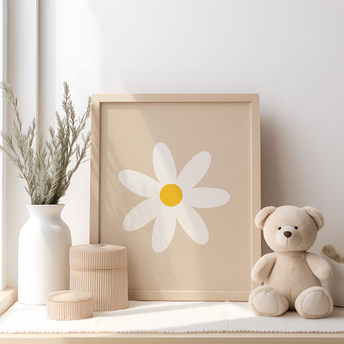 Large Daisy Flower Beige Nursery Botanical Minimalist Poster