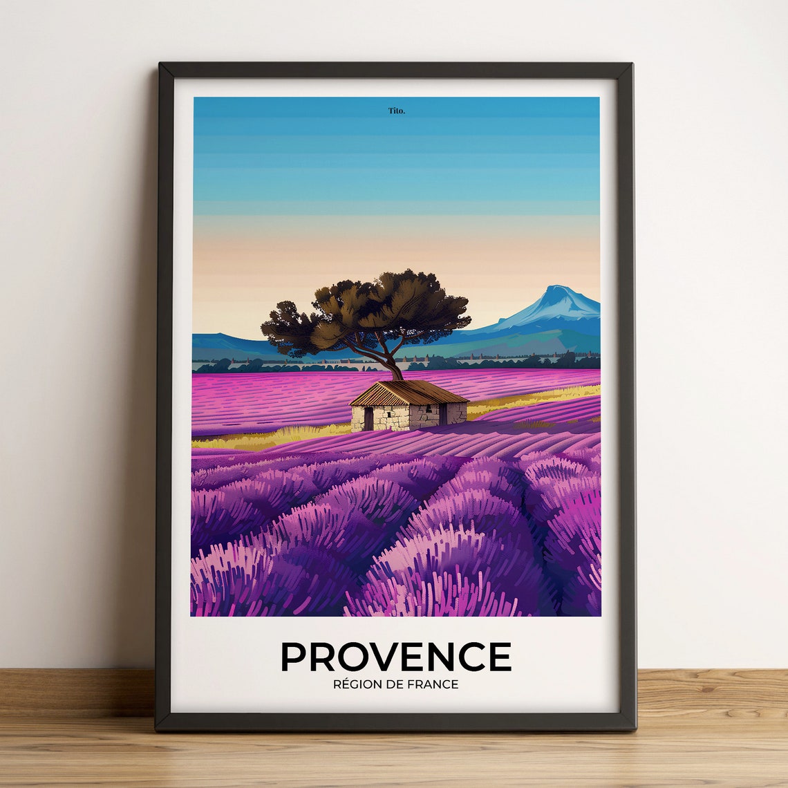 Provence France Lavender Fields Stone Hut Illustrated Poster