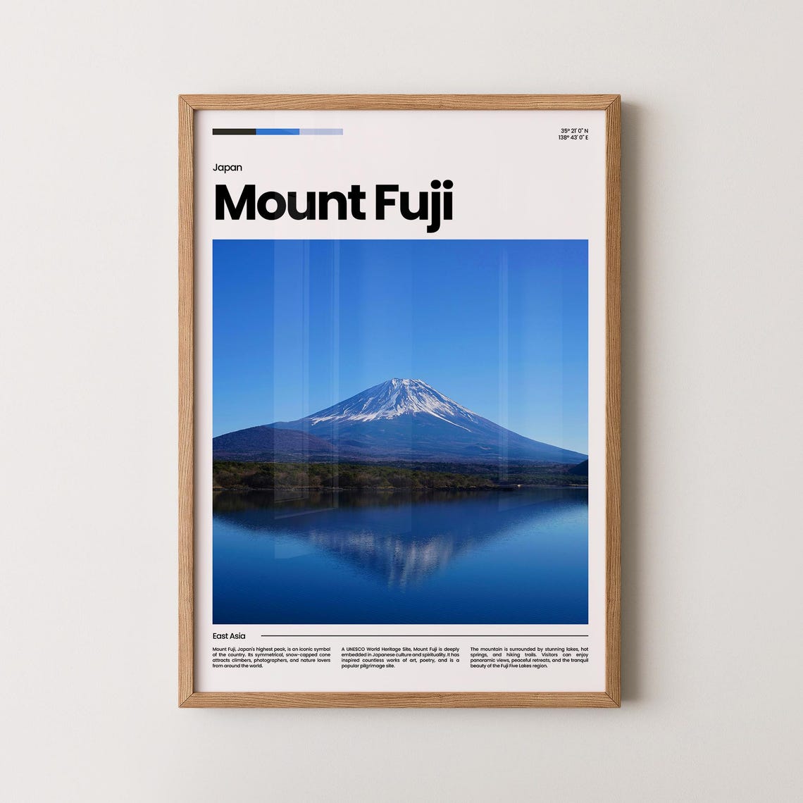 Mount Fuji Snow Peak Lake Reflection Mirror Photography Poster