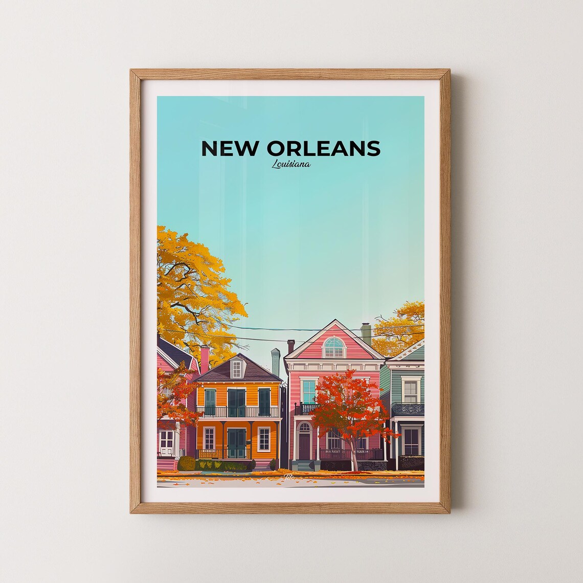 New Orleans Louisiana Garden District Houses Autumn Travel Poster