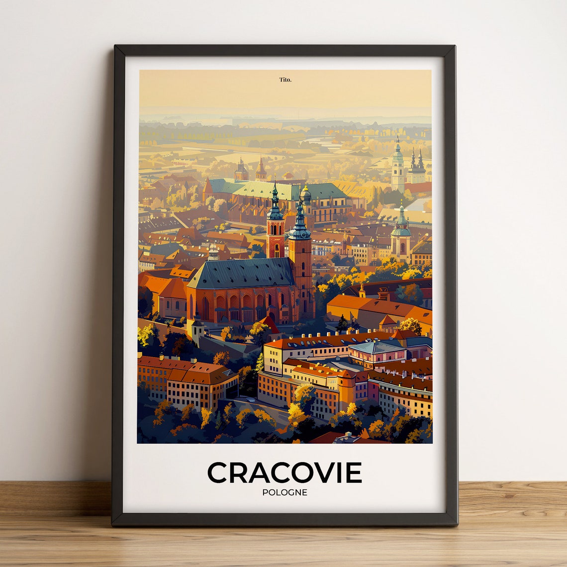 Krakow Poland Old Town Churches Golden Hour Art Travel Poster