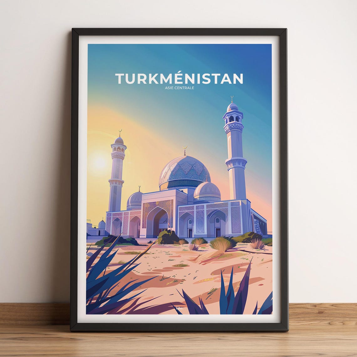 Turkmenistan Silk Road Mosque Minarets Golden Hour Travel Poster