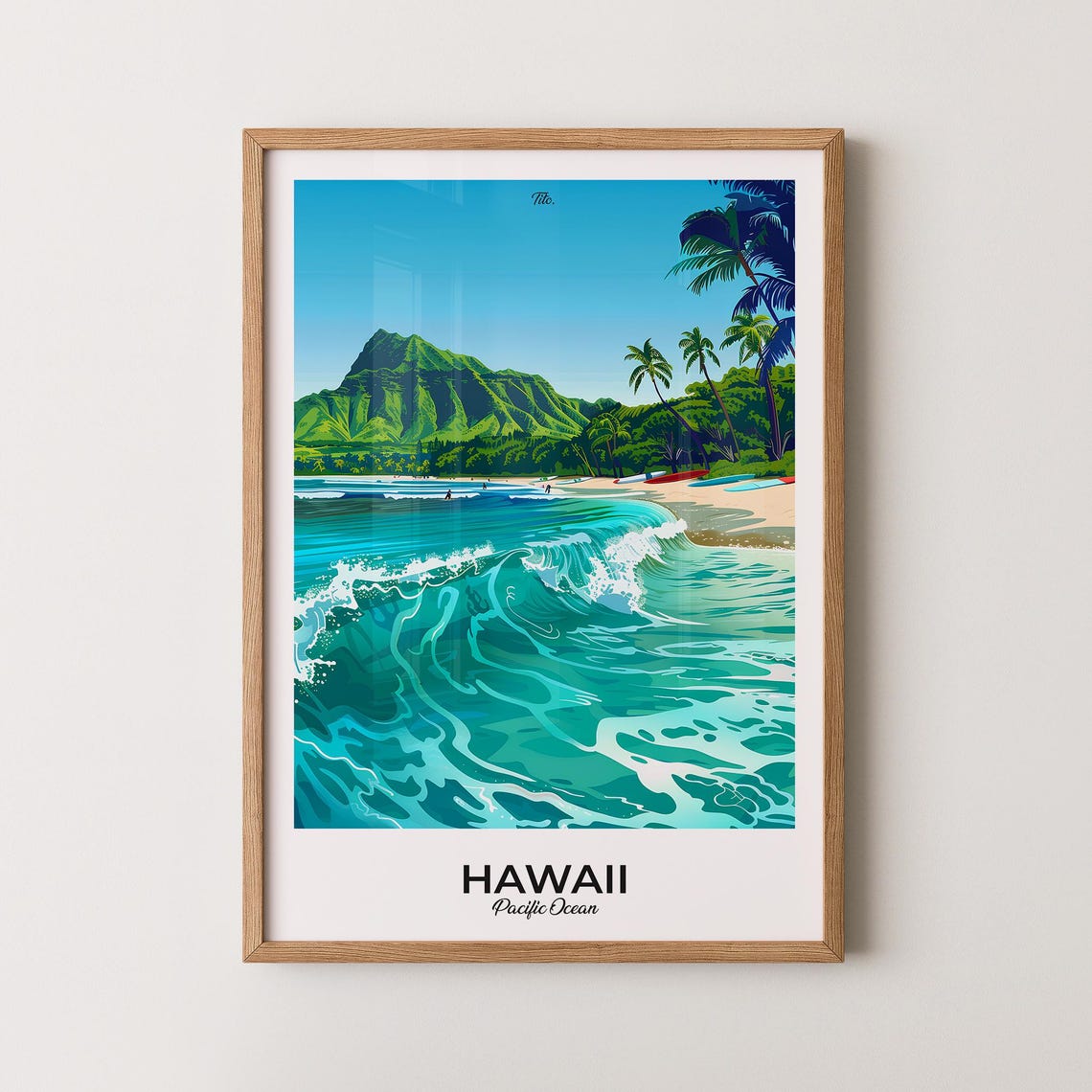 Hawaii Pacific Ocean Turquoise Surf Wave Beach Travel Poster