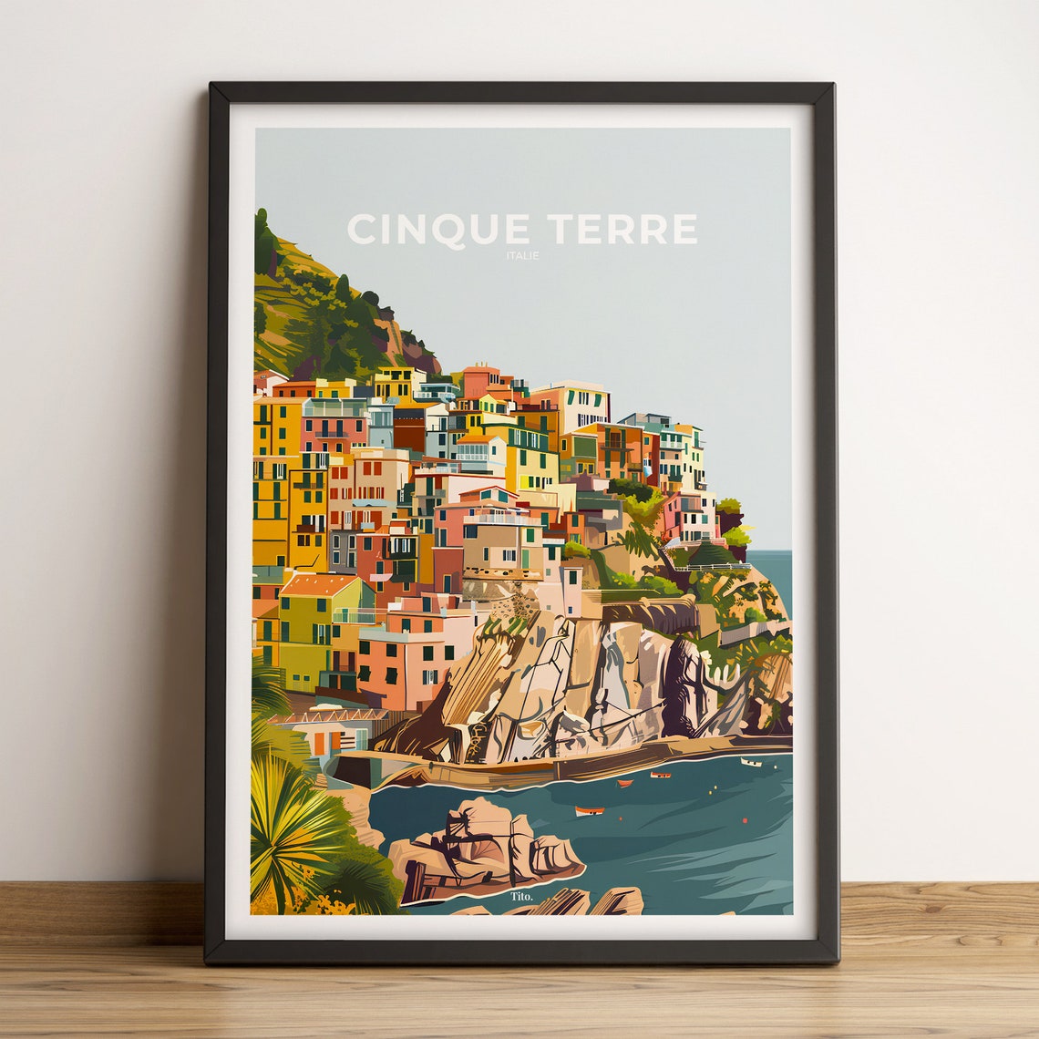 Cinque Terre Italy Colorful Cliff Village Coastal View Art Poster