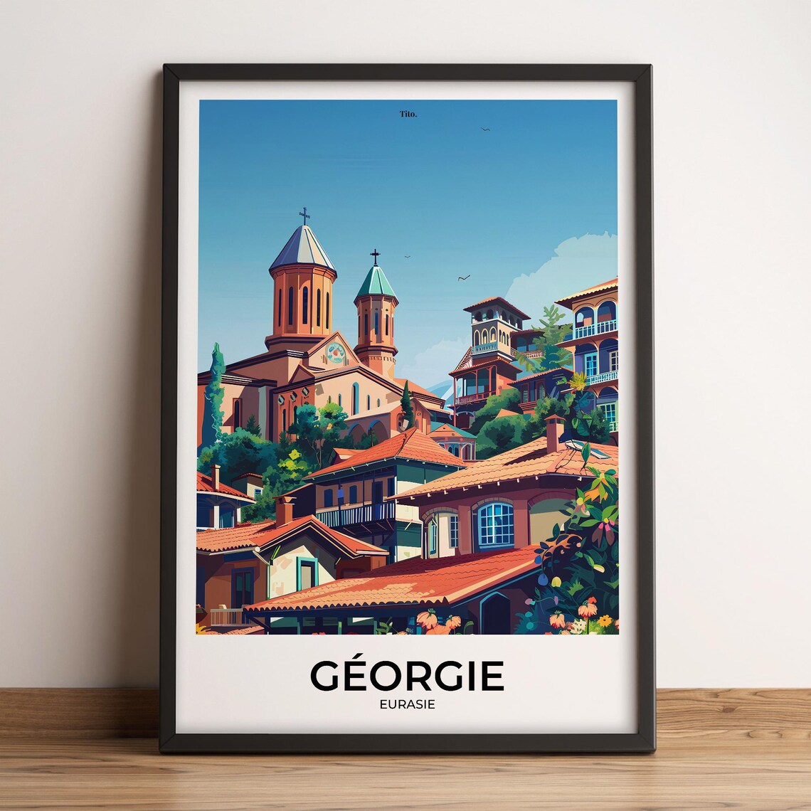 Georgia Caucasus Old Town Church Towers Historic Travel Poster