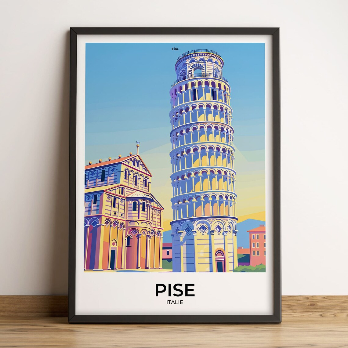Pisa Italy Leaning Tower Cathedral Square Travel Poster Artwork
