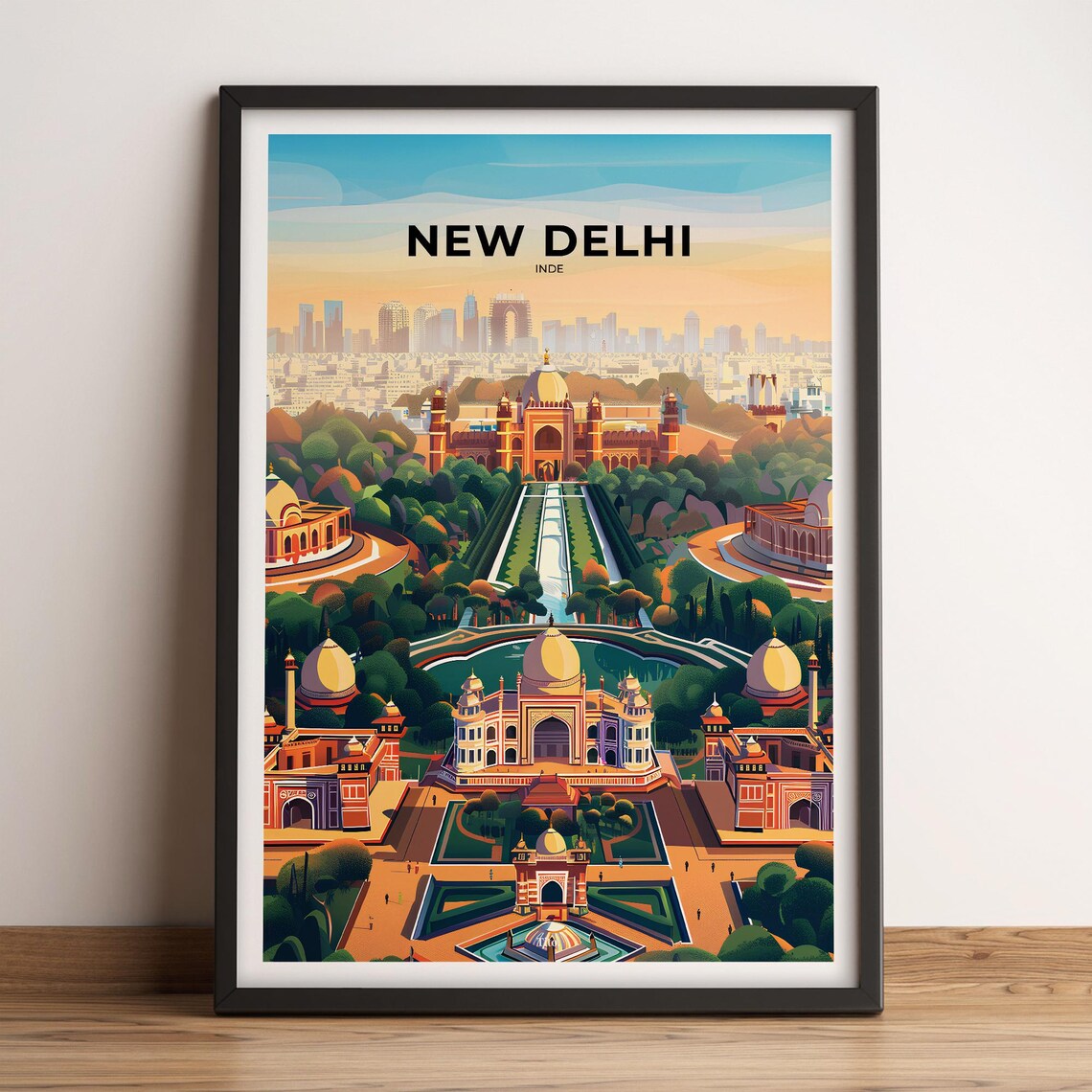 New Delhi India Historic Domes Gardens Heritage Site Travel Poster