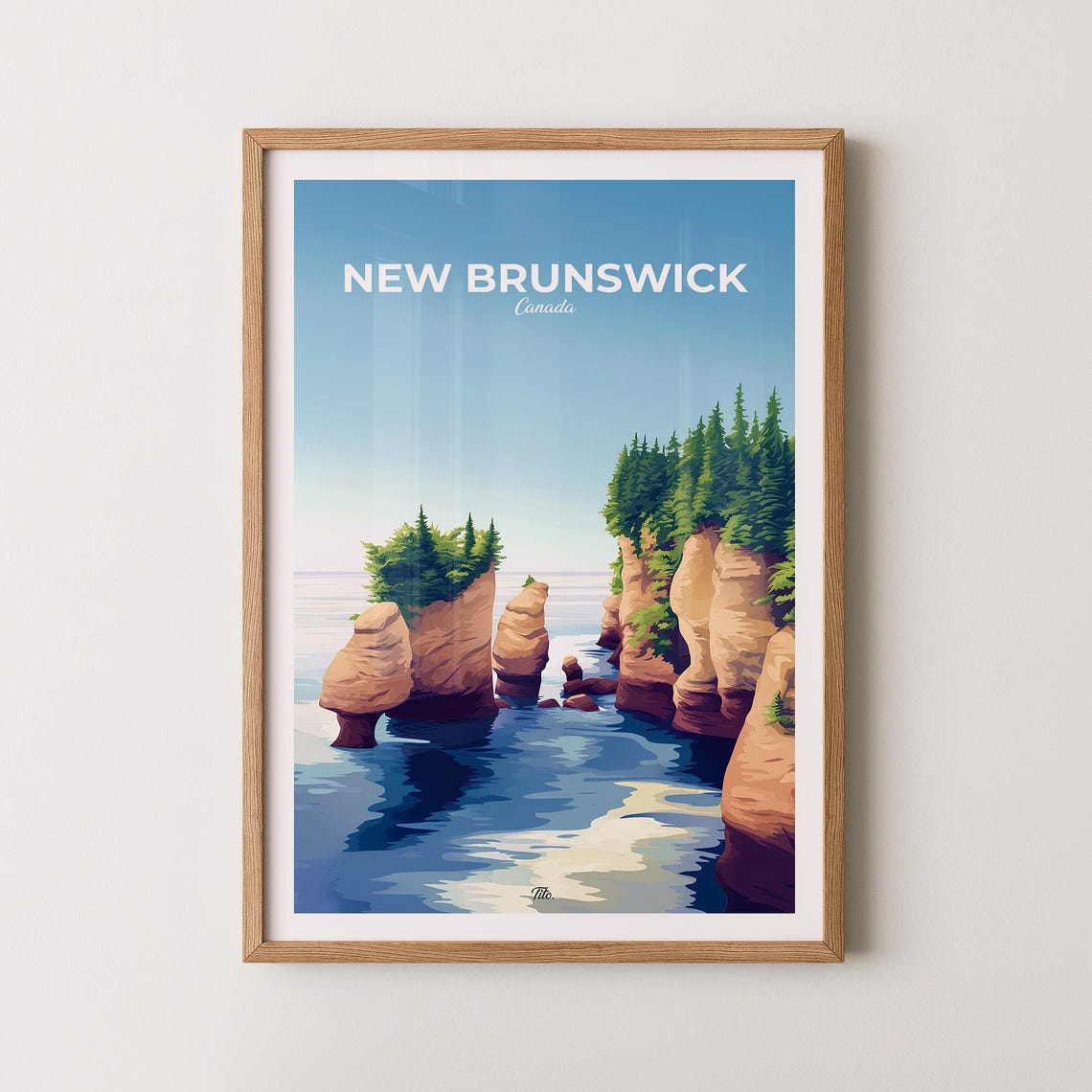 New Brunswick Canada Sea Stacks Hopewell Rocks Coast Travel Poster