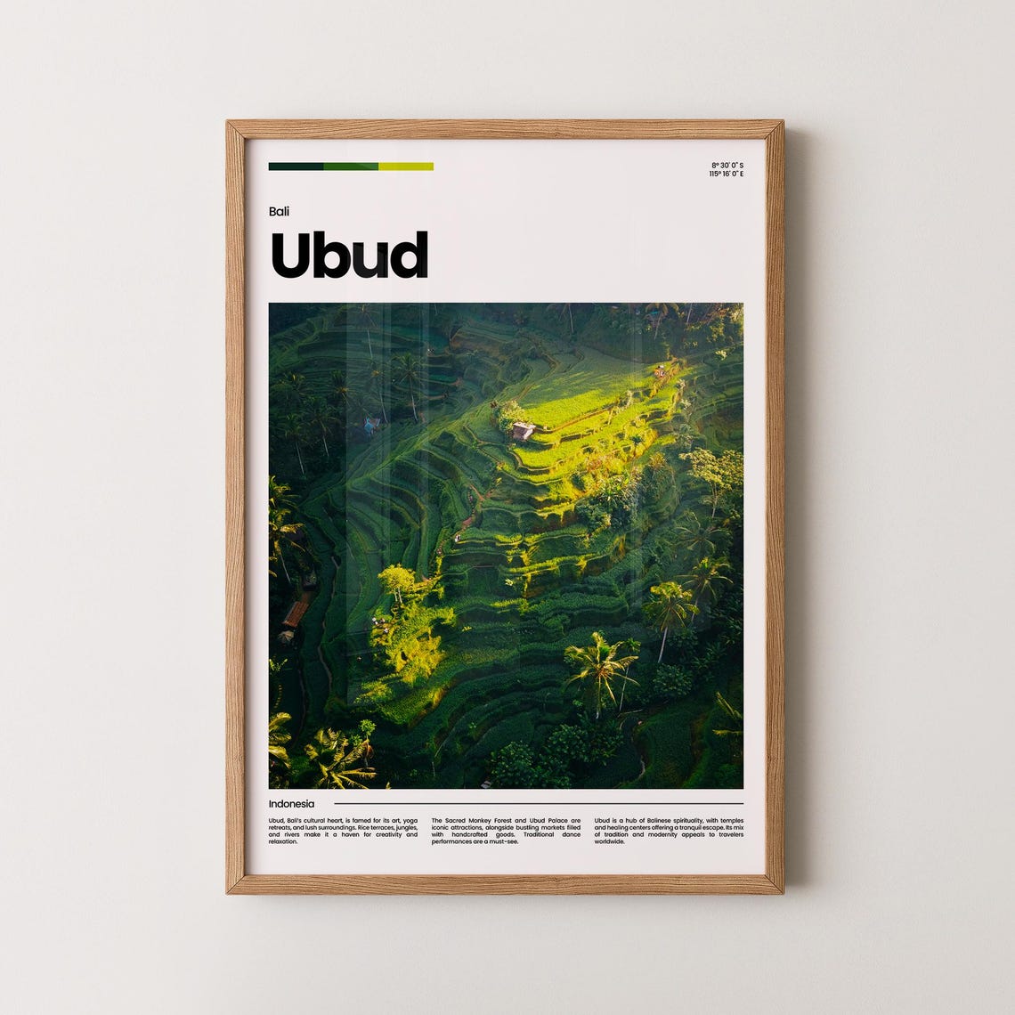 Ubud Bali Rice Terraces Palm Forest Aerial Landscape Travel Poster