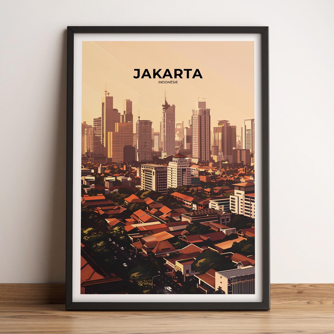 Jakarta Modern Skyline Golden Hour Vintage Travel Poster Decor