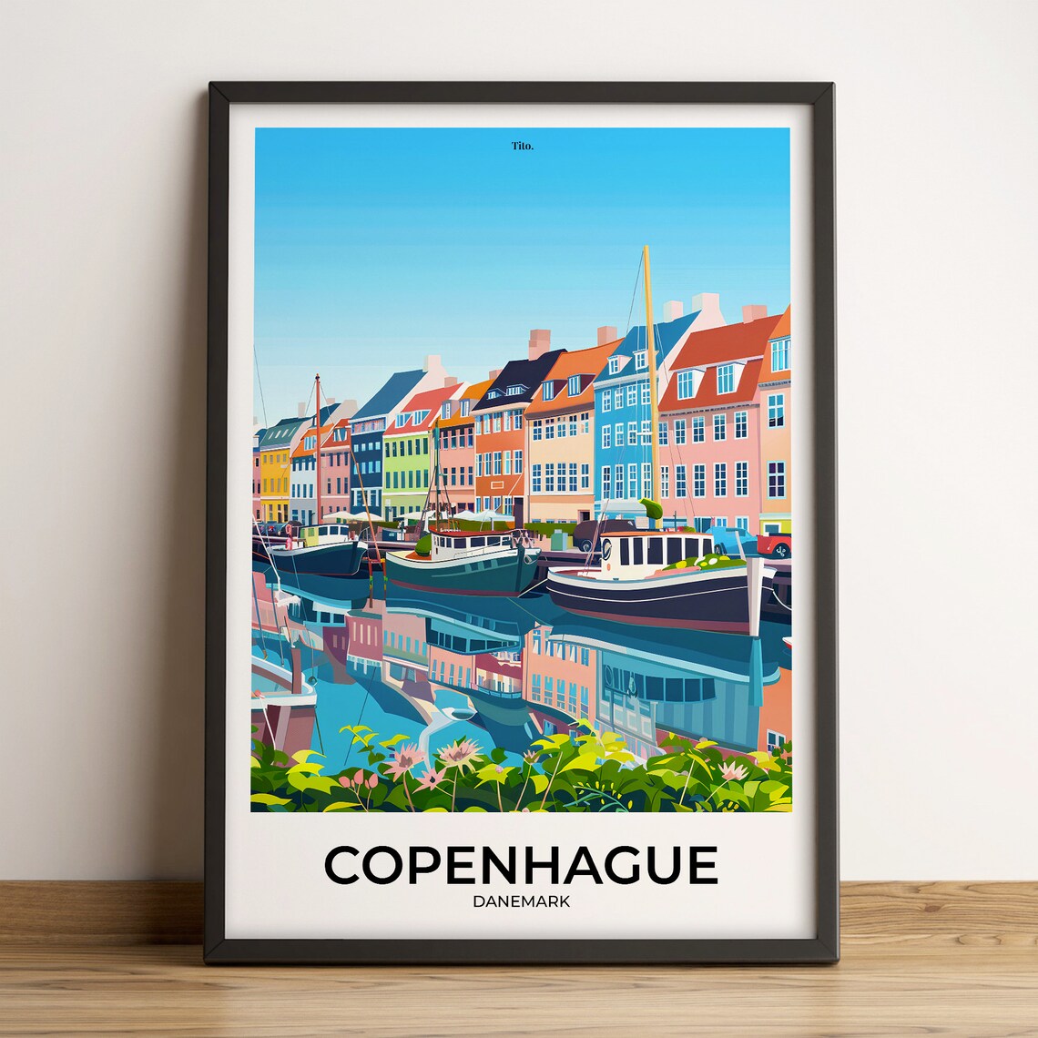 Copenhagen Denmark Nyhavn Harbor Colorful Boats Travel Poster