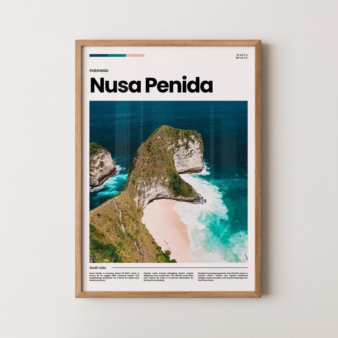 Nusa Penida Kelingking Cliff Turquoise Cove Aerial Travel Poster