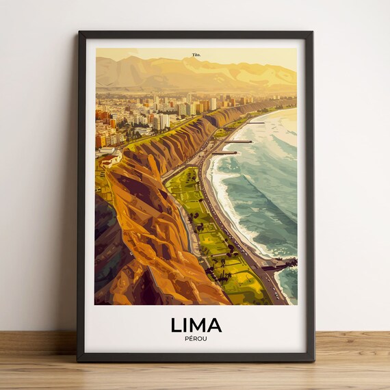 Lima Peru Coastal Cliffs Pacific Ocean Sunset View Travel Poster