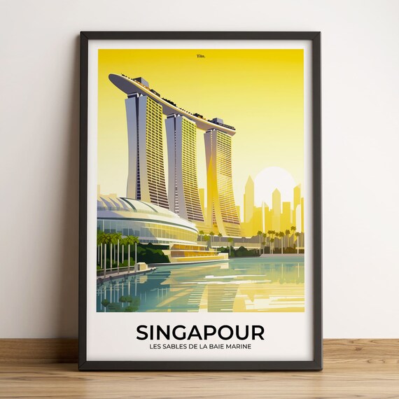 Singapore Marina Bay Sands Skyline Waterfront Vintage Poster