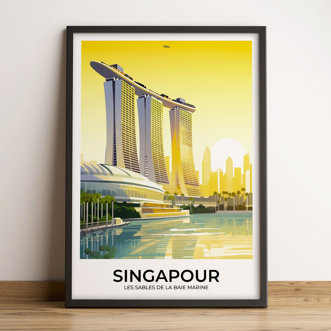 Singapore Marina Bay Sands Skyline Waterfront Vintage Poster
