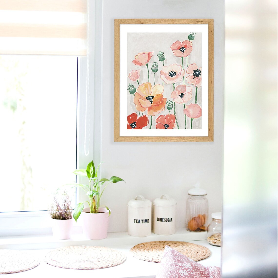 Poppy Poppies Farmhouse Art Print, Wildflowers - Image 3