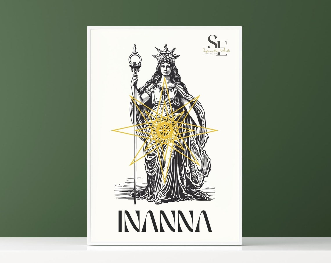 Inanna Sumerian Goddess Vintage Engraving Gold Star Art Poster