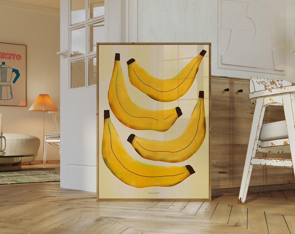 Bananas Abstract Kitchen Art Print, Fruit Market