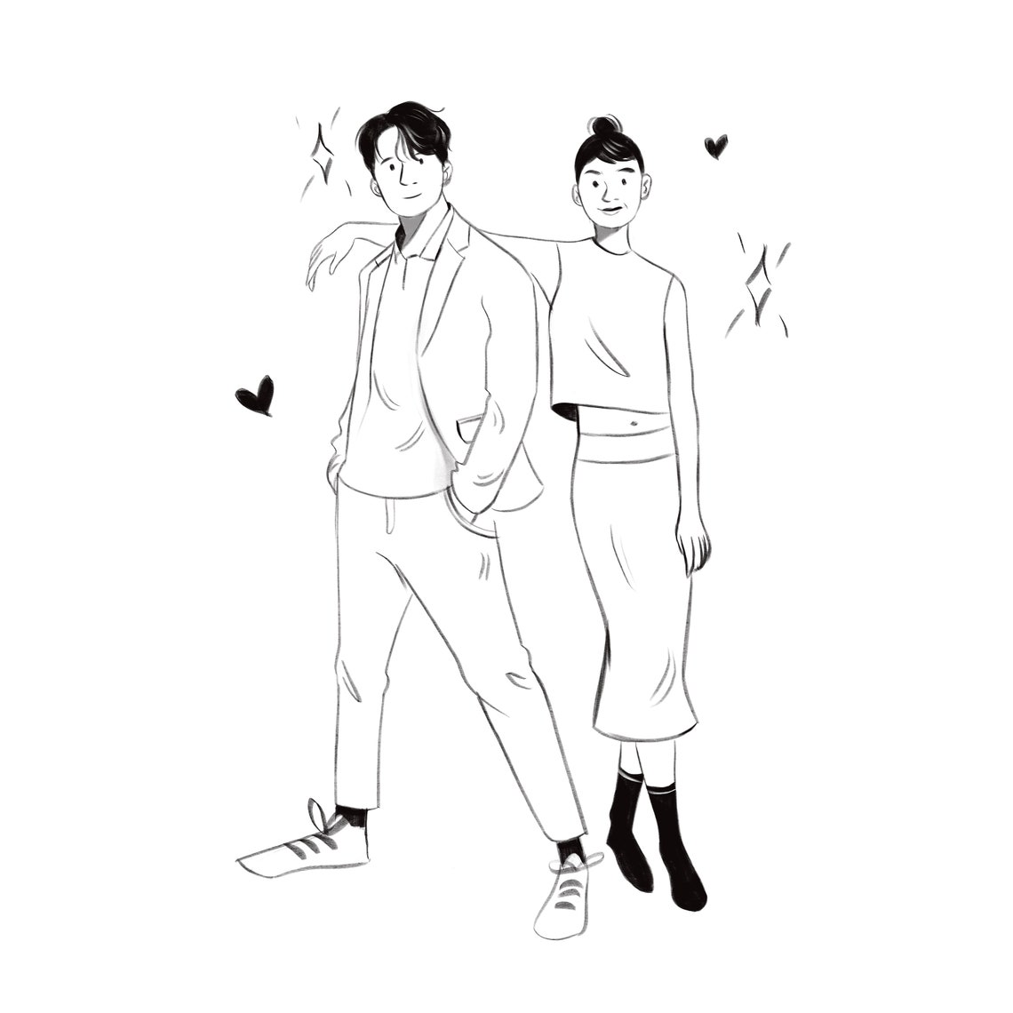 Minimalist Black Line Drawing Couple Portrait From Photo Poster - Image 3
