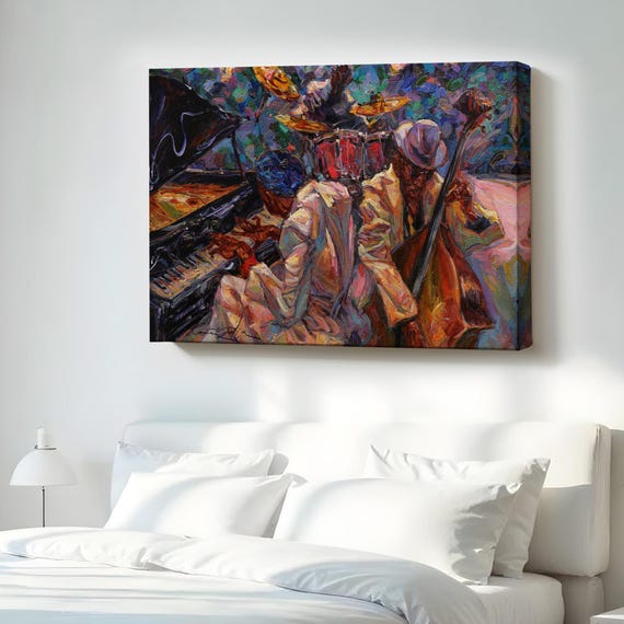 Jazz Band Playing Music Wall Painting Framed Canvas Art Modern Decor Print
