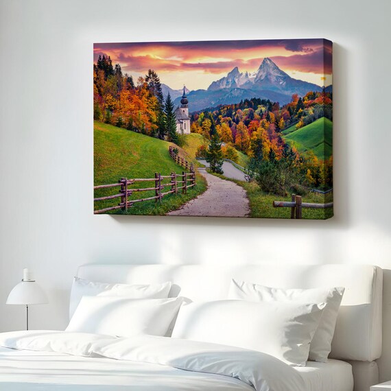 Maria Gern Church Bavarian Alps Autumn Sunset Mountain Poster