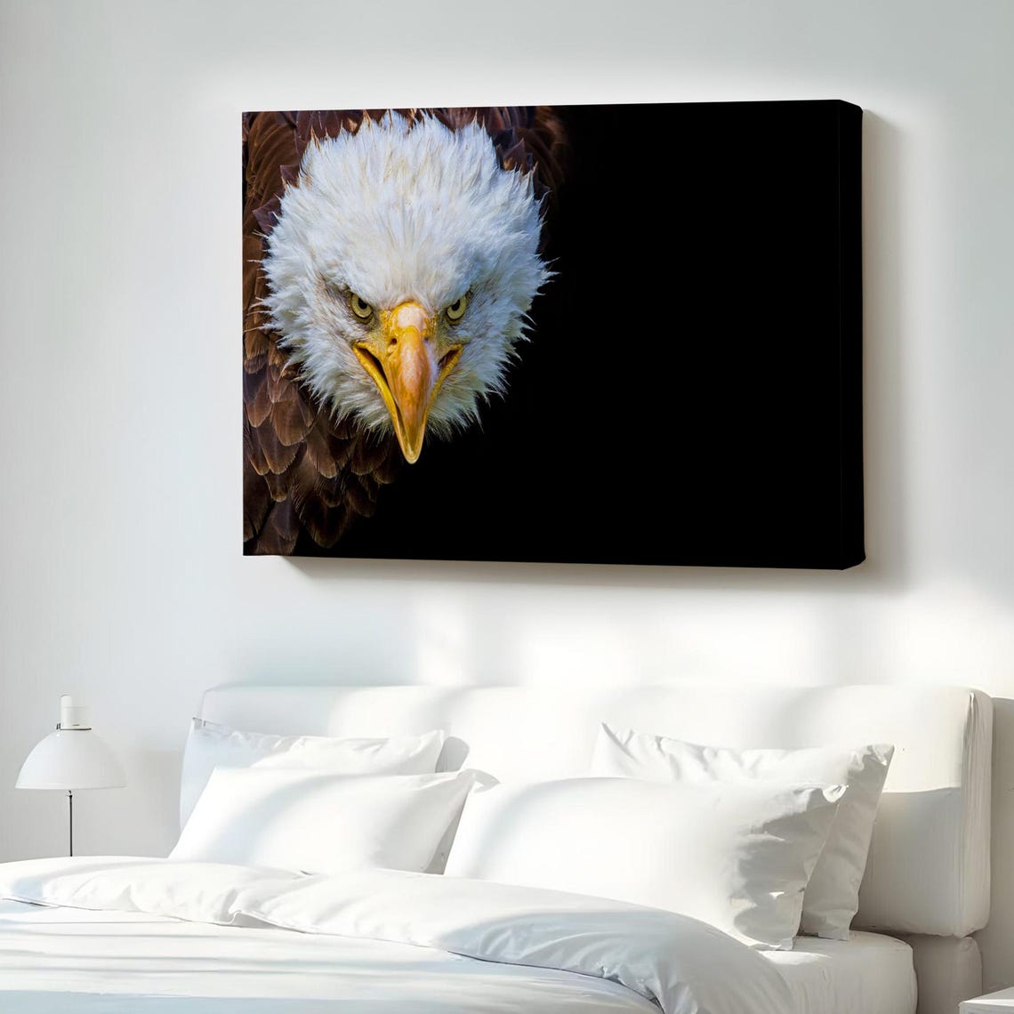 Bald Eagle Close Up Portrait On Black Dramatic Wildlife Canvas Poster