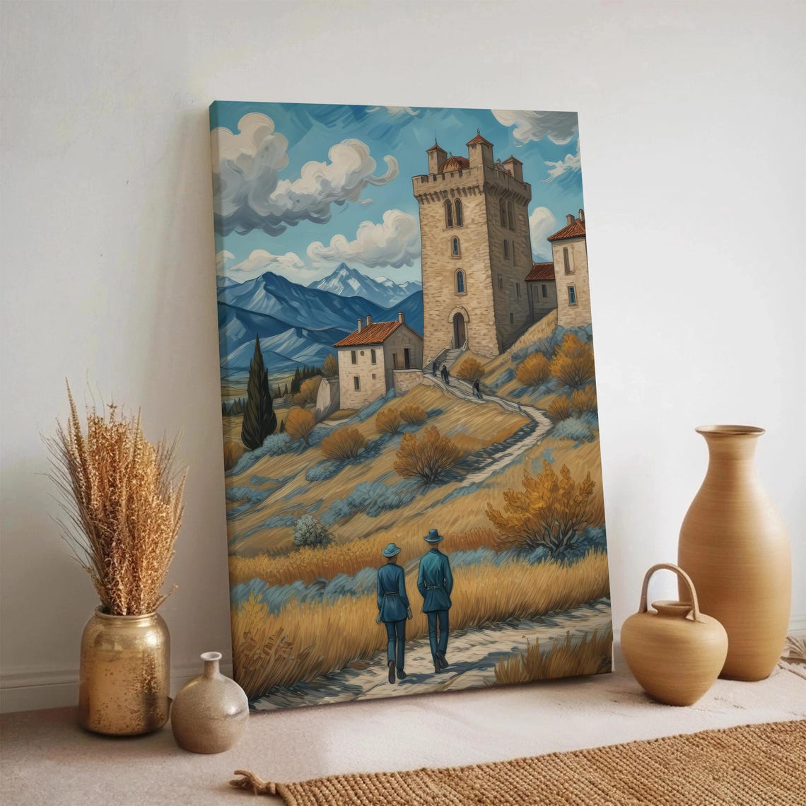 Medieval Hilltop Castle Stone Tower Golden Valley Landscape Poster