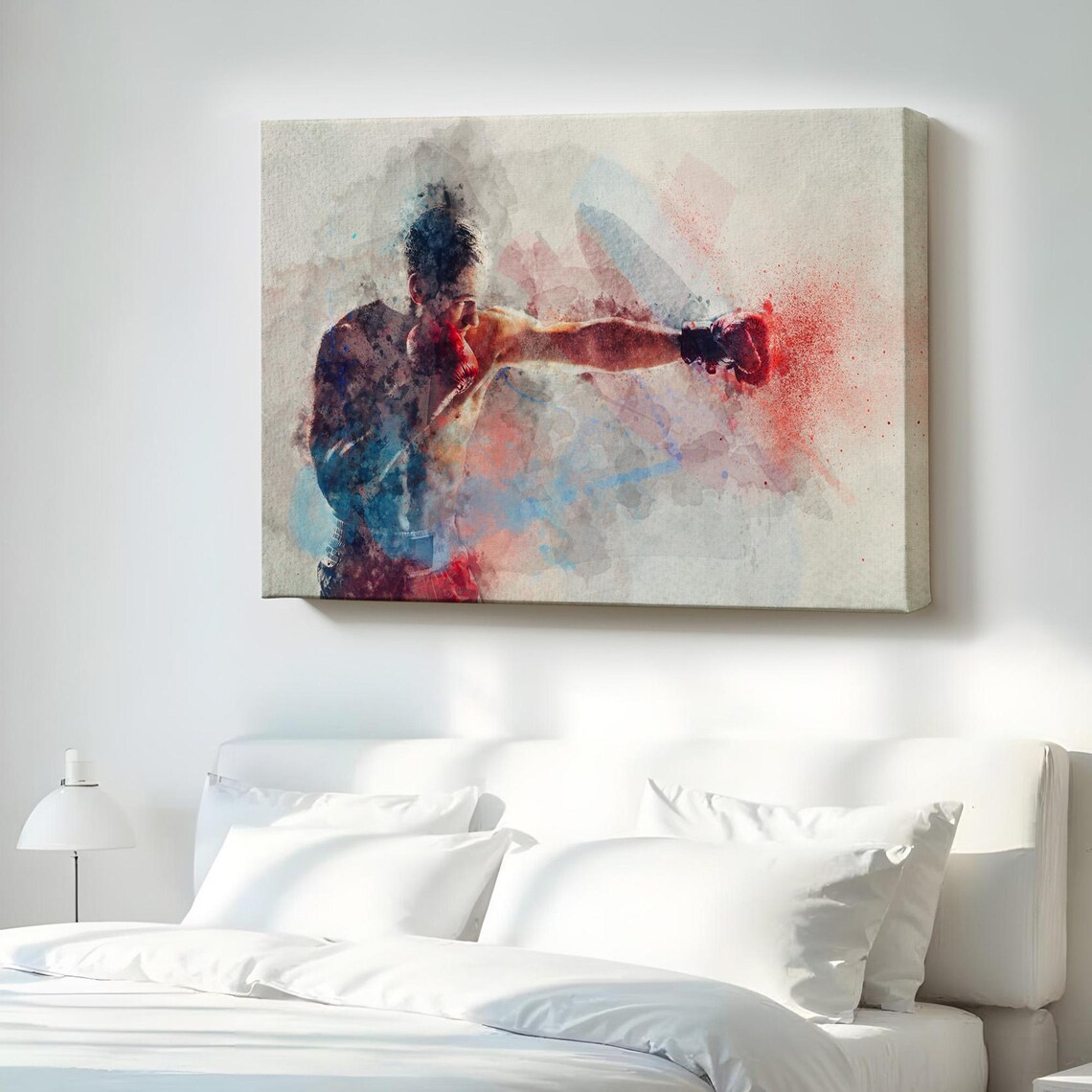 Abstract Boxer Fighter Watercolor Punch Red Gloves Sports Art Poster