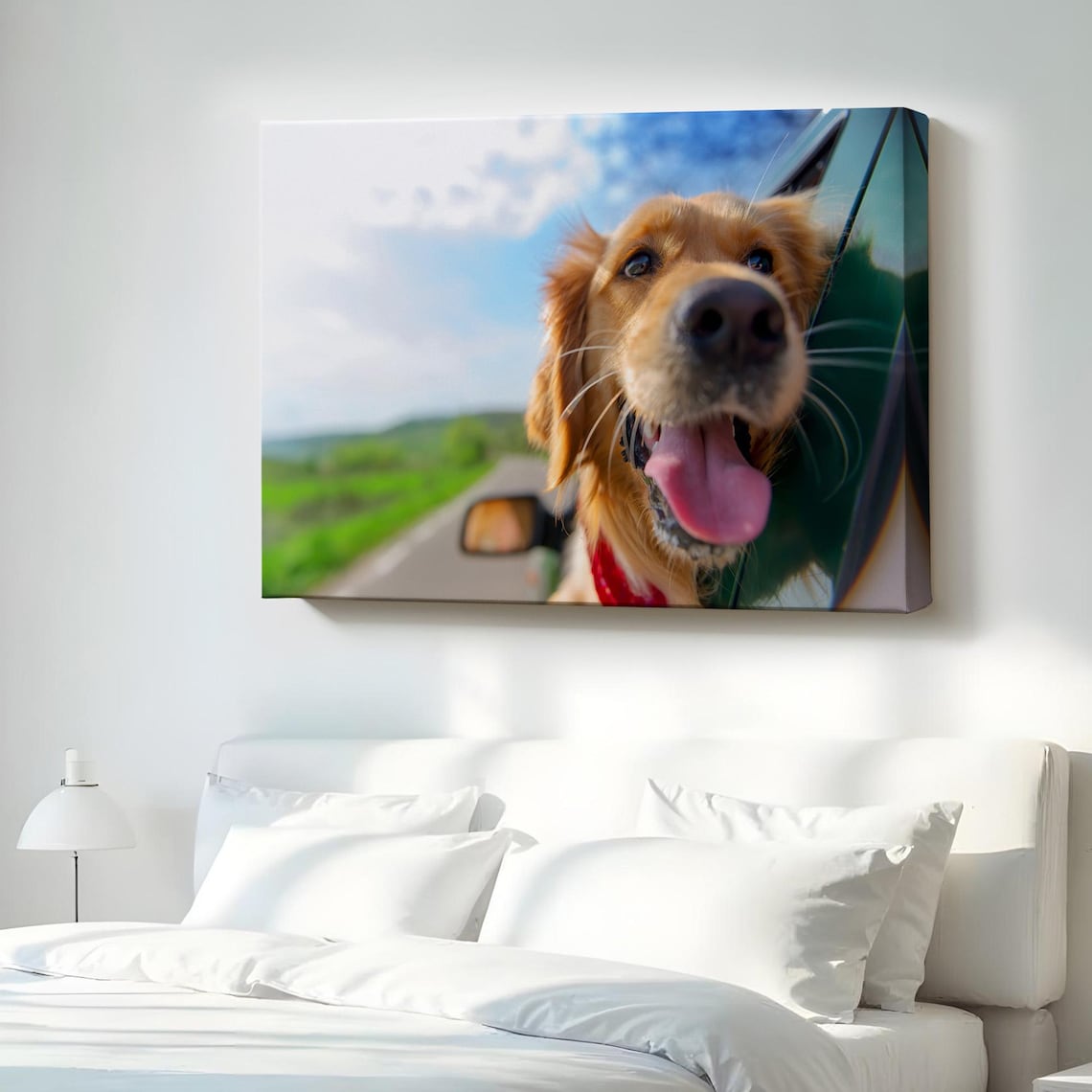 Happy Golden Retriever Leaning Out Car Window Road Trip Joy Poster