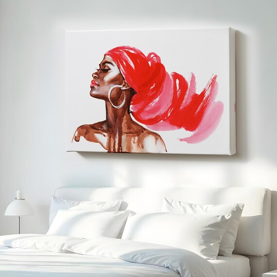 African Woman Red Headwrap Elegant Watercolor Portrait Art Poster