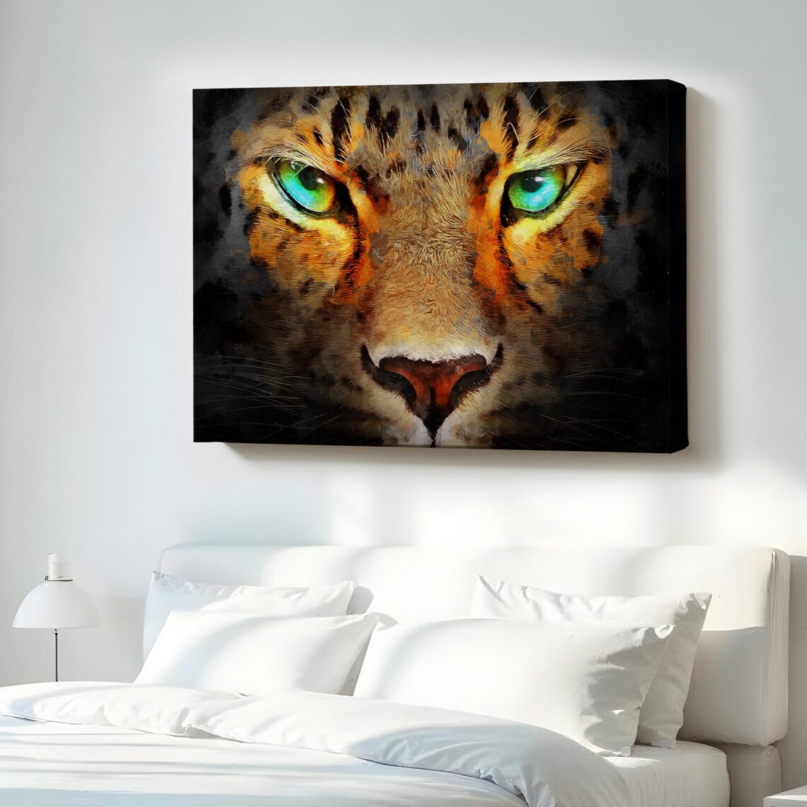 Cheetah Green Eyes Close Up Big Cat Portrait Dramatic Oil Style Art Poster