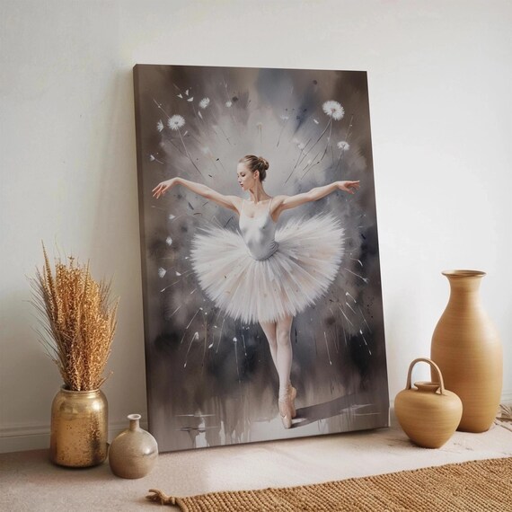 Graceful Ballerina Canvas Wall Art White Tutu Ballet Dancer Print Dreamy Feminine Dance Elegant Pointe Framed Decor For Lovers