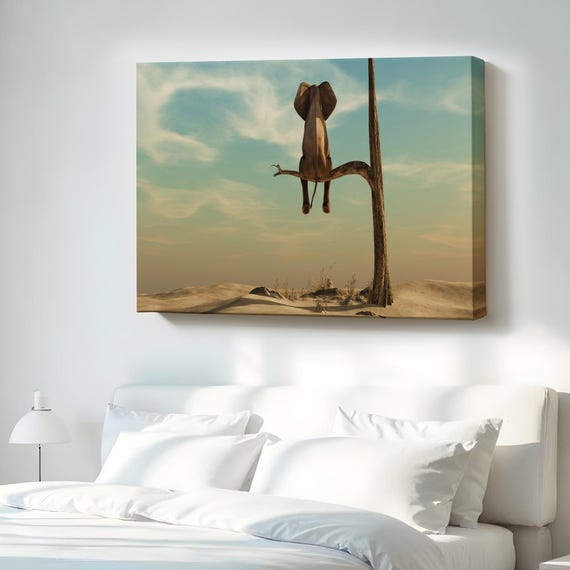 Elephant Sitting On A Tree Branch Decorative Canvas Painting Large Wall Art Animal Decor