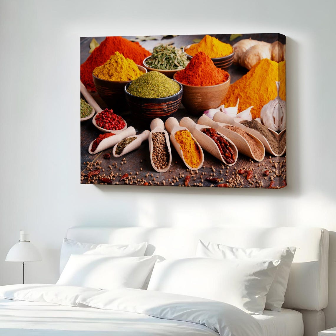 Spice Bowls Wooden Scoops Warm Rustic Kitchen Food Poster Art