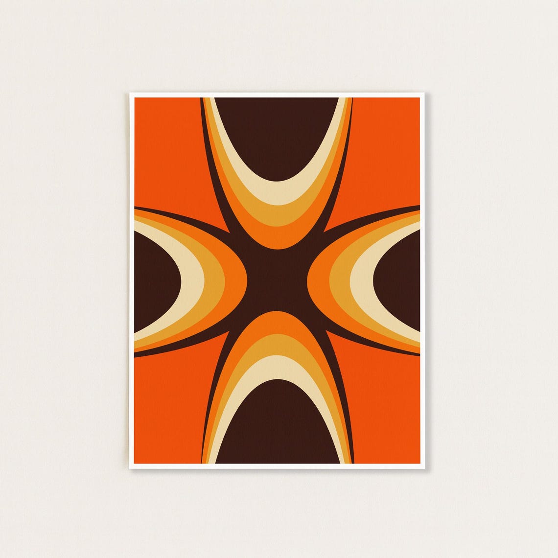 Retro 70s Curved Starburst Stripes Orange Brown Abstract Print