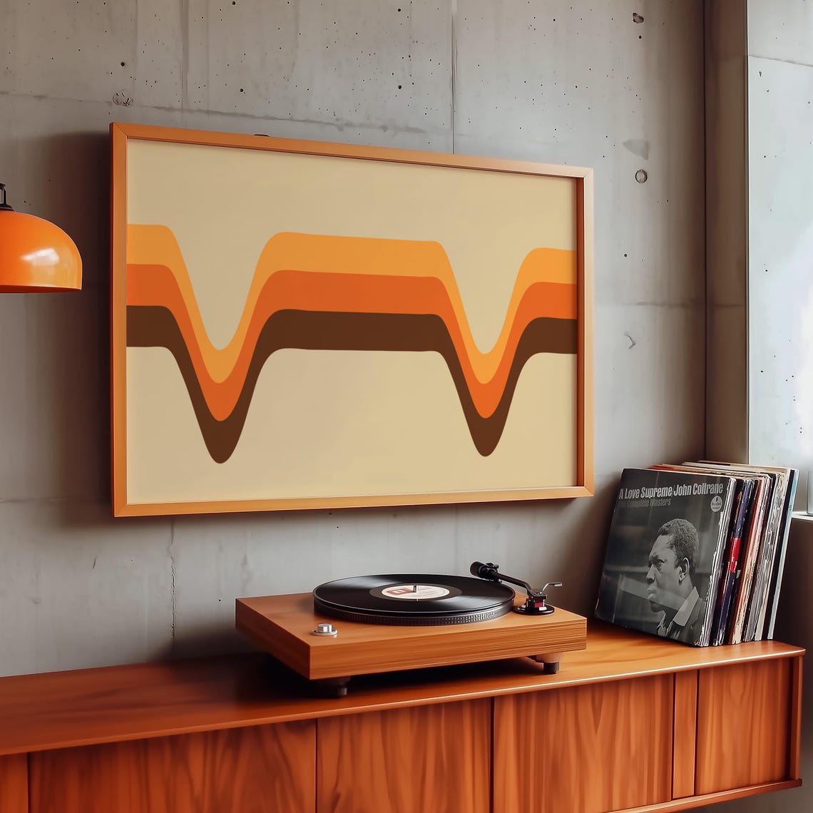 Retro 70s Wavy Stripe Abstract Poster in Burnt Orange and Cream